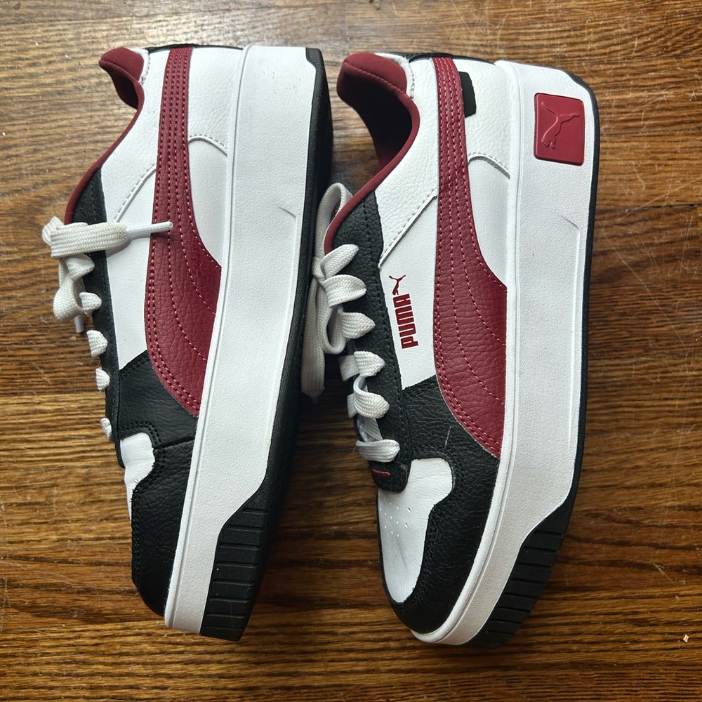 Women’s Puma Black, White, and Garnet Sneakers Classic Design
